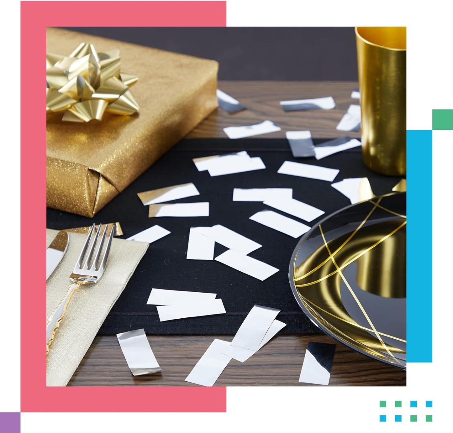 Rectangular Silver Mylar Shiny Foil Metallic Confetti for Cannon and Launcher use - Mother’s Day Confetti for Wedding, Parties, Gender Reveal and Live Events - 1 lb, 16 oz