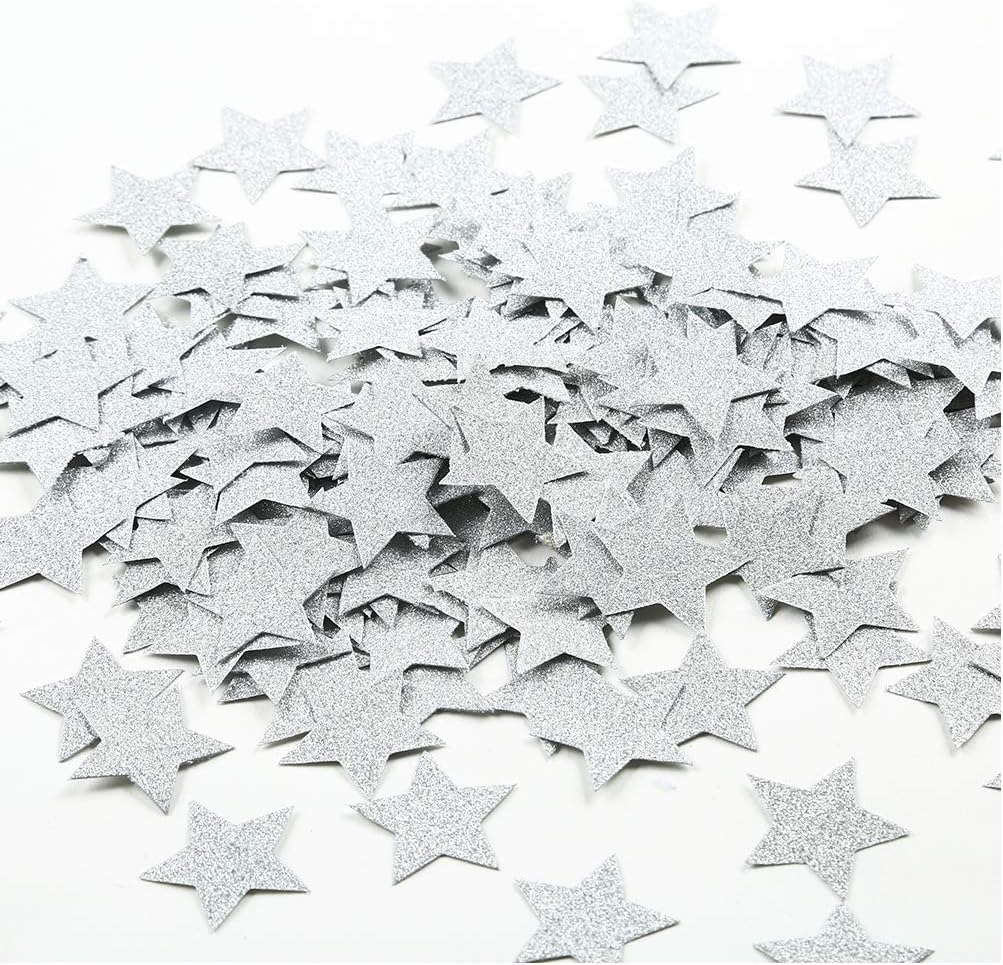 MOWO Glitter Star Confetti Wedding Party Decor and Table Decor 1.2’’ in Diameter (silver glitter,200pc)