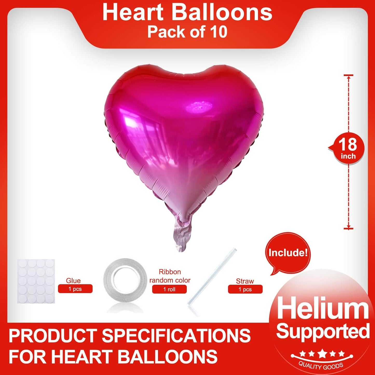 Gradient Pink Heart Shaped balloons Pack of 10,18 Inch Love Valentine Balloons Heart Romantic Balloons For Valentines Day Propose Marriage Wedding Bridal Shower Engagement Party Decorations