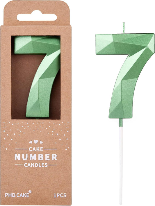 PHD CAKE 2.76 Inch Crystal Green 7 Number Cake Candle, Numeral Birthday Candles, Green Number Candles, Party Celebration
