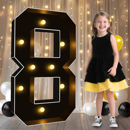 Pooqla 3FT Marquee Light Up Numbers, Black Lighted Party Decor for her him Women Men, Giant Mosaic Light Up Numbers for 8th 18th 80th Birthday Anniversary Decoration, Number 8