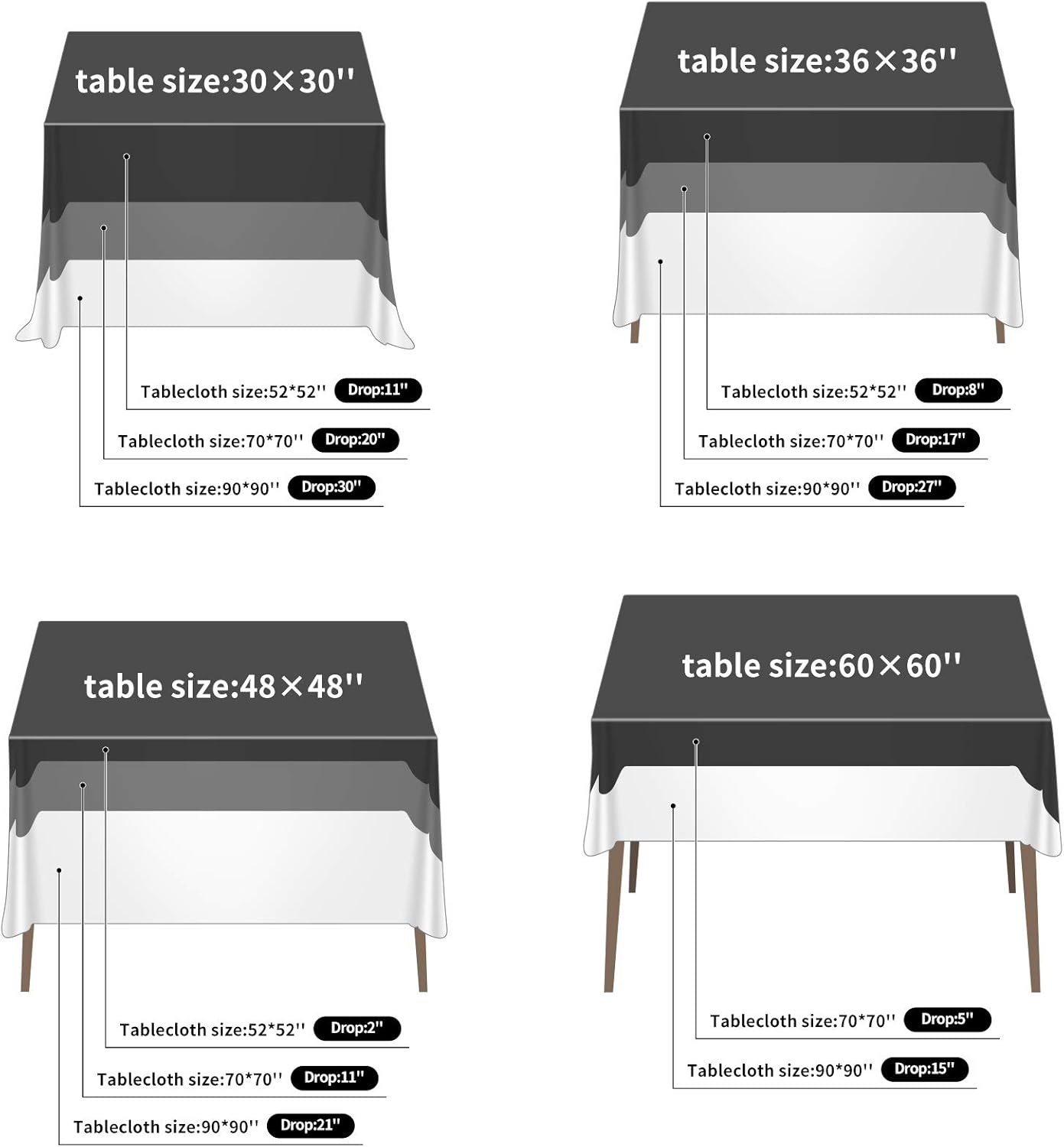 Cupuamon Square Tablecloth 90x90 inch Washable Polyester Fabric Table Cloth for Wedding Party Dining Banquet Decoration（90x90,Black）