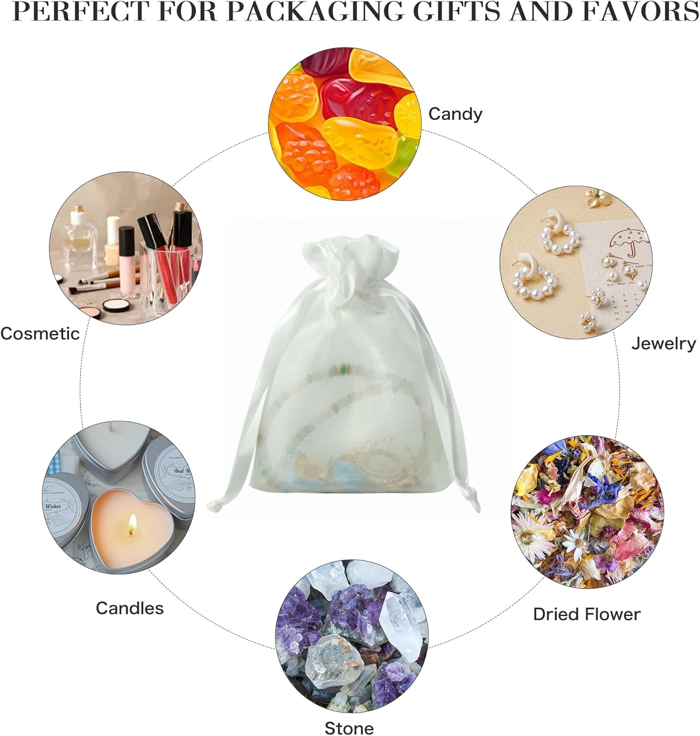 QIANF 20 Pcs White Small Organza Bags 6X9 inch for Wedding Favors with Drawstring, Mini Mesh Gift Bags Jewelry Pouch for Candy Bridal Shower Party Favor Baby Shower Christmas