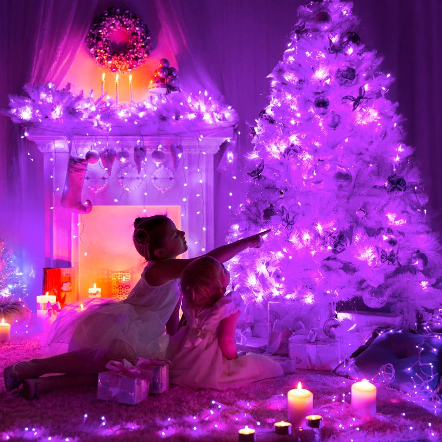 JMEXSUSS 600 LED Purple Halloween Lights Outdoor, 8 Modes Purple String Lights Indoor, 168ft LED Christmas Light Plug in for Bedroom Fireplace Party Halloween Christmas Tree Decorations