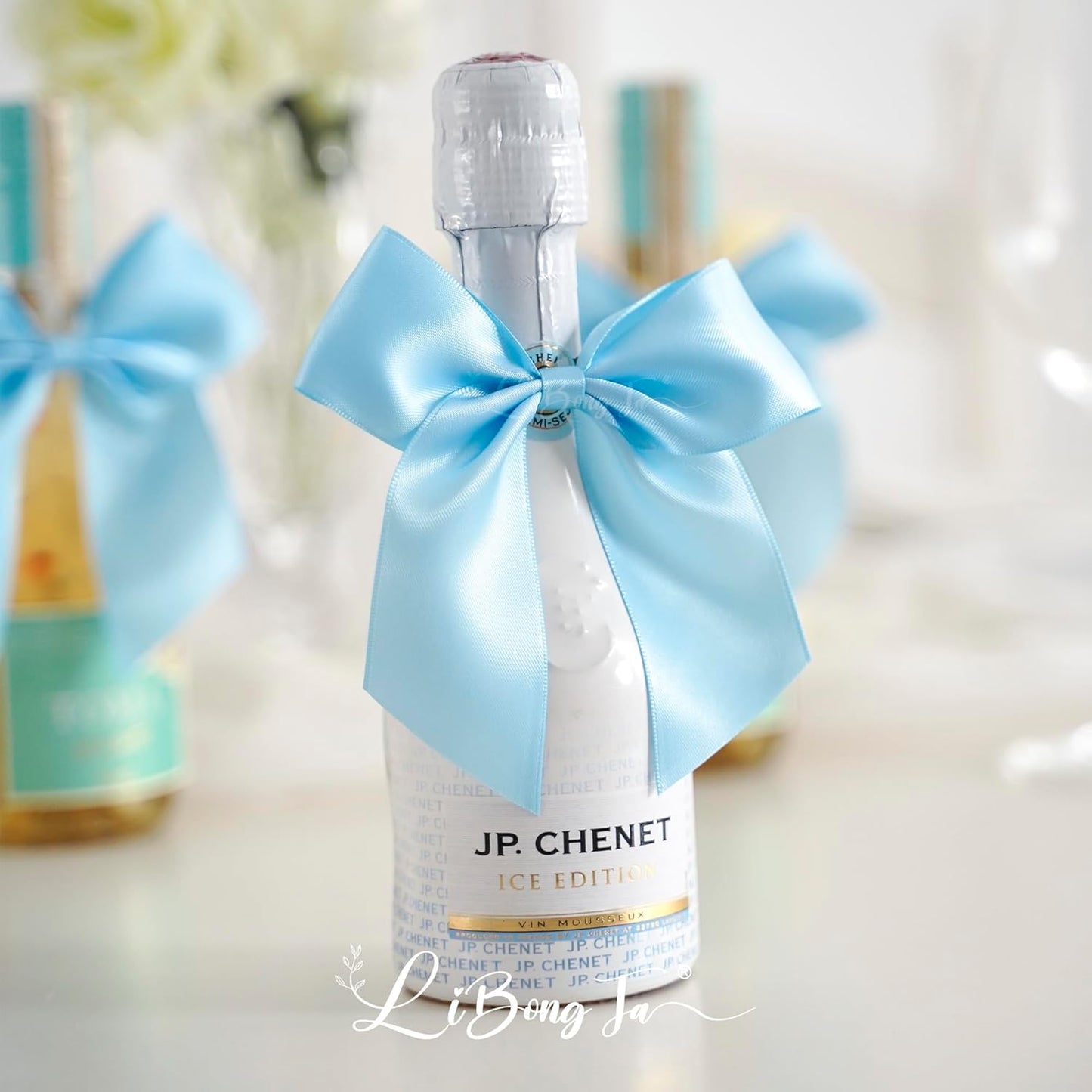 4.5" Satin Ribbon Blue Bows for Gift Wrapping, Twist Tie Bows, Cute Bows for Crafts, Party Favors, Premade Bows Pre-Tied Decorative Bows for Flower Bouquets Candy Apple Bows-24 Counts