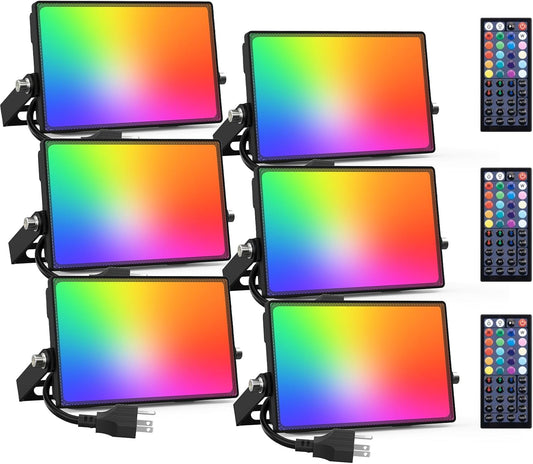 Onforu 25W RGB LED Flood Light Outdoor, 2000LM Color Changing Uplights with Remote, 2700K Warm White IP66 Stage Lights, Landscape Spotlights Indoor, Halloween Outdoor Uplighting for Events 6 Pack