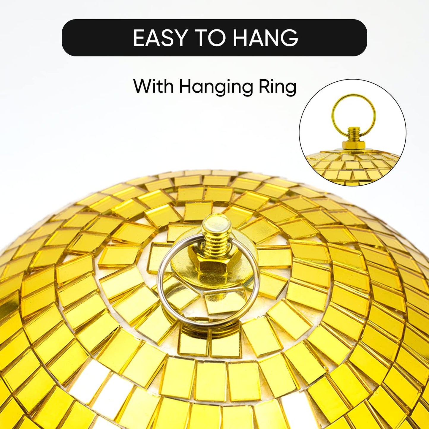 Mirror Disco Ball Decor with Hanging Ring: 8 Inch Large Gold Disco Ball Ornaments - Hanging Party Disco Balls for Party Decorations, 70s Theme Party, DJ, Wedding, Birthday, Christmas