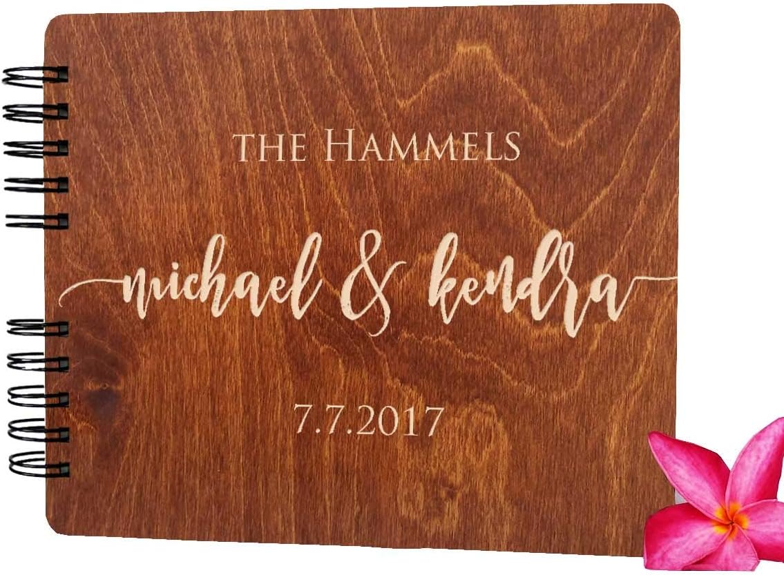 Wooden Wedding Guest Books Personalized (11"x8.5", Oak Wood Stain) Rustic Charm Custom Wedding Instant Photo Album 5th Anniversary Party Guest Register Guestbook Made in USA