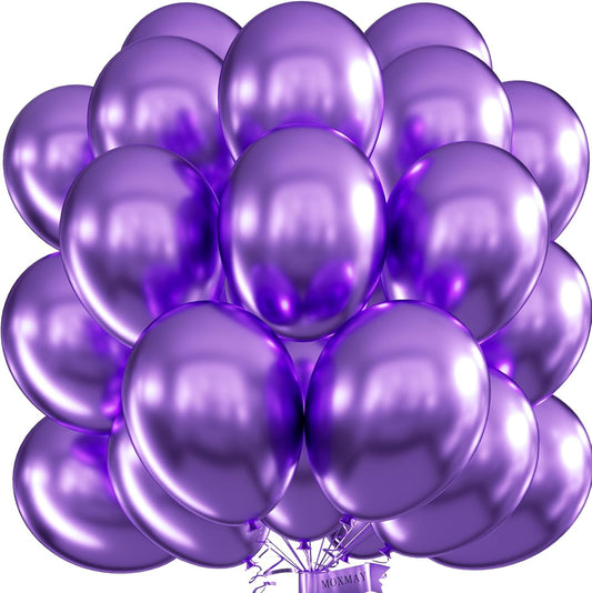 Purple Balloons Party Balloons 12inch 50Pcs 3.2g Latex Metallic Balloons Chrome Balloon Birthday Balloons Shiny Balloons Party Decoration Wedding Birthday Baby Shower Christmas Party - Metallic Purple