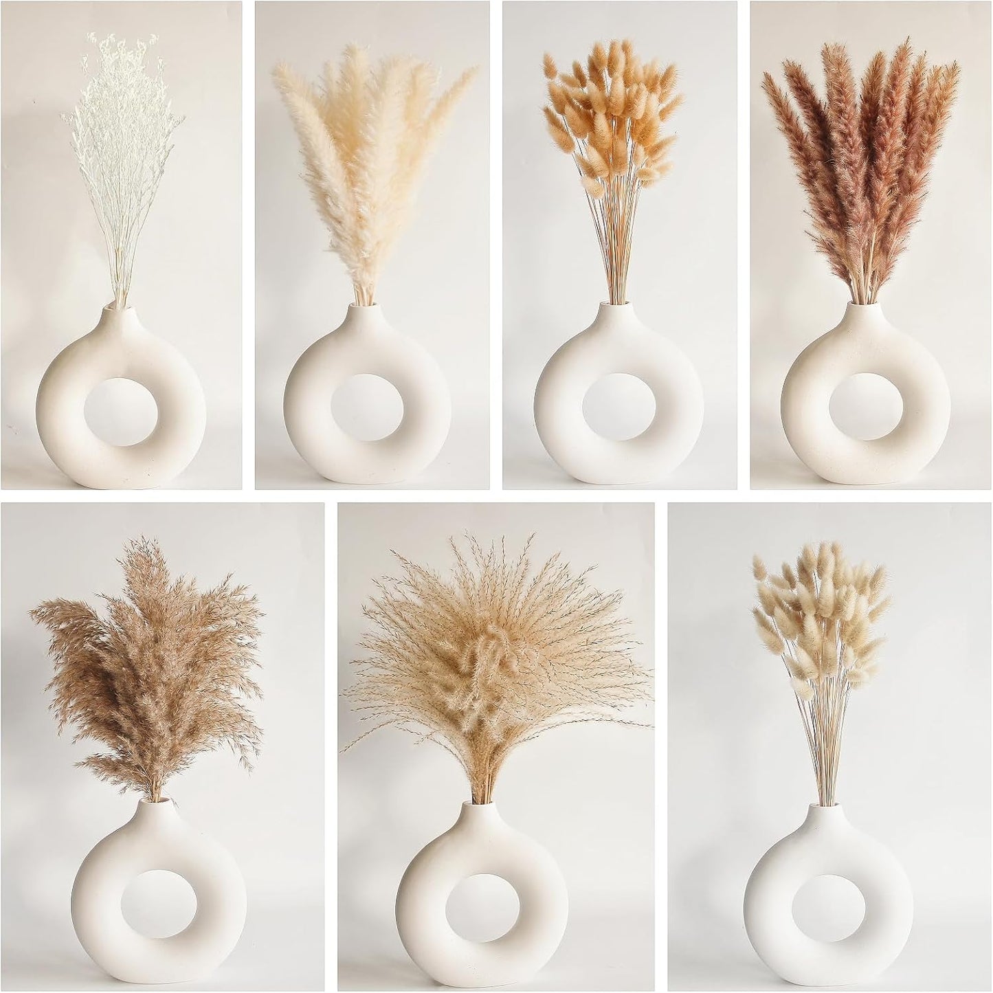 Dried Pampas Grass Decor, 128PCS Pampas Grass with Bunny Tails Dried Flowers, Reed Grass Bouquet for Wedding, Boho Flowers, Home Table Decor, Rustic Farmhouse Party