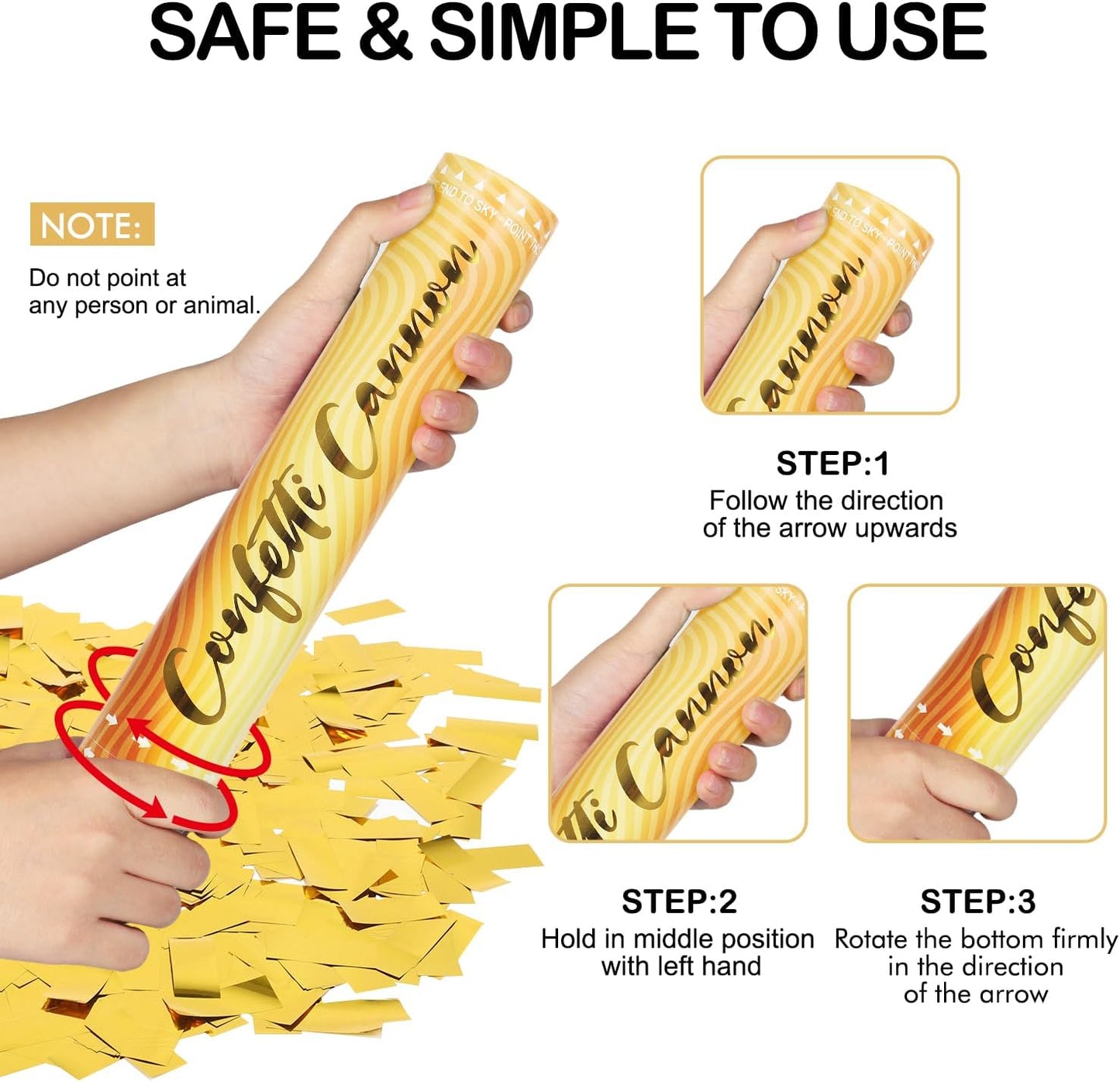 6 Pack Gold Confetti Cannon, Confetti Poppers,12 Inch Party Poppers Shooters for Birthdays, Graduation Celebration,Weddings, New Year's Eve, Christmas and Any Celebrations