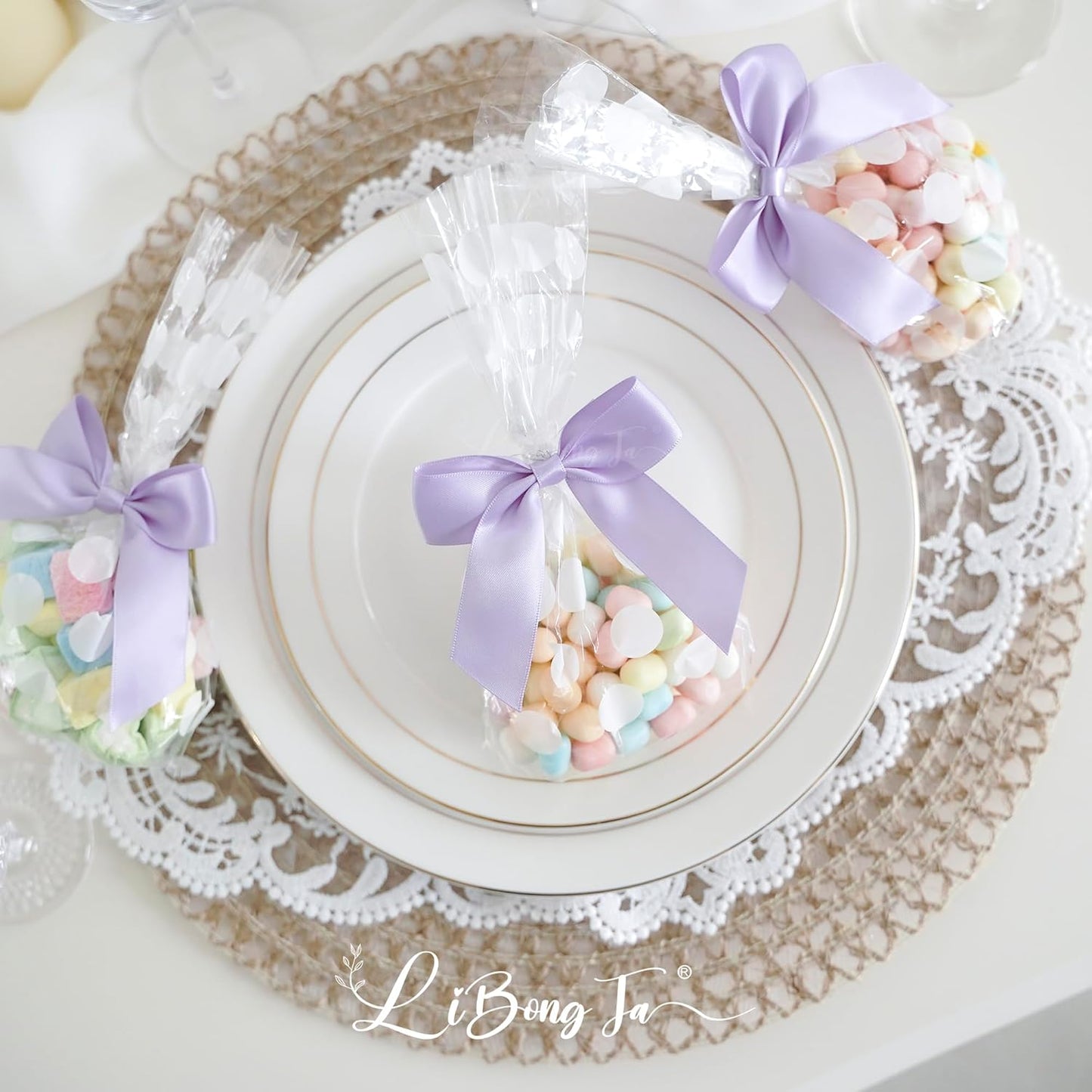 3.5" Lavender Bow Satin Pre-Tied Bows for Gift Wrapping, Small Bows for Crafts, Purple Bows, Candy Apple Bows, Twist Tie Bows for Cake Decorating, Party Favor, Wedding Decoration-36 Counts