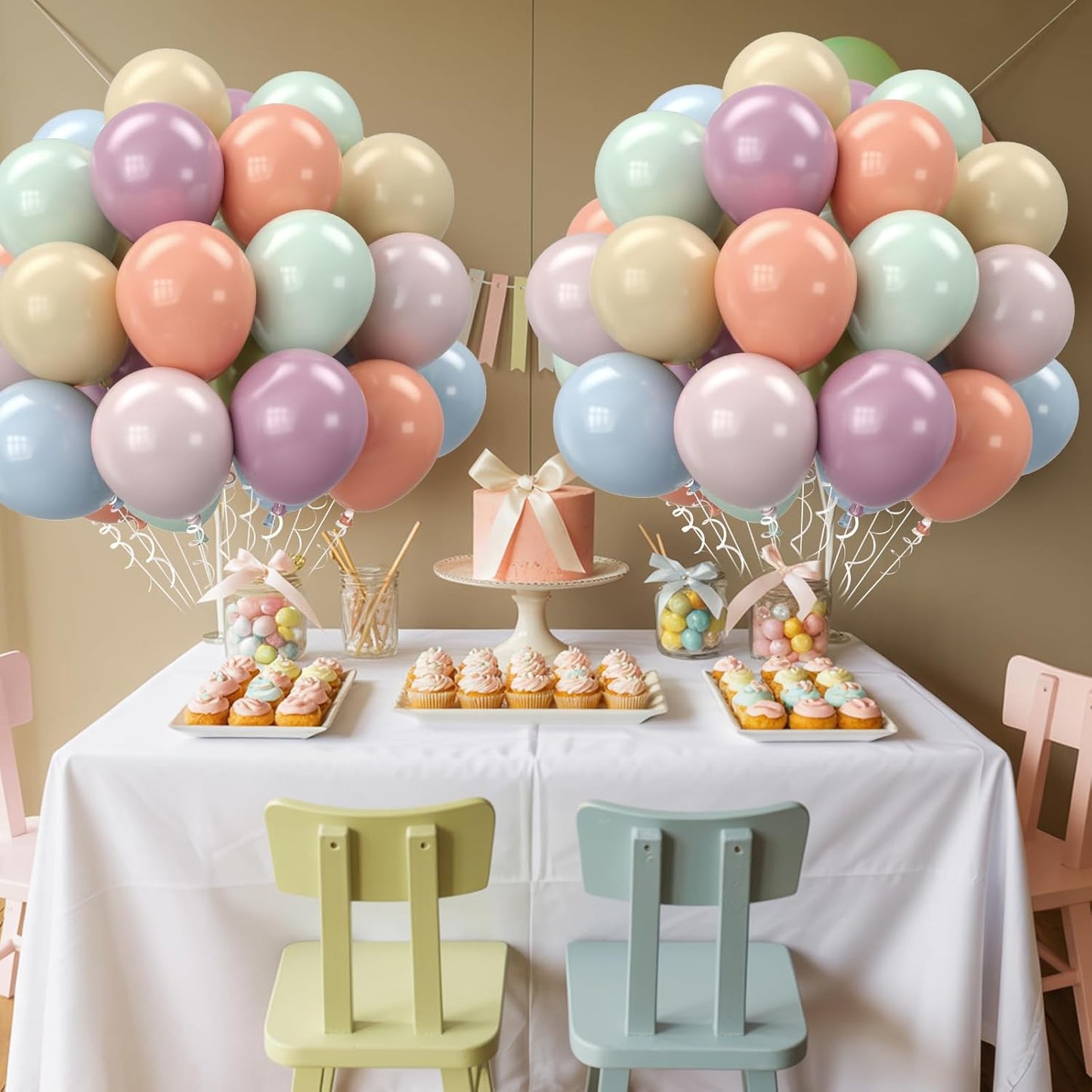 Pastel Retro Balloons, 12 Inch 6 Color Blue Purple Green Pink Beige Latex Party Balloon for Birthday Graduation Anniversary Baby Shower Wedding Decorations