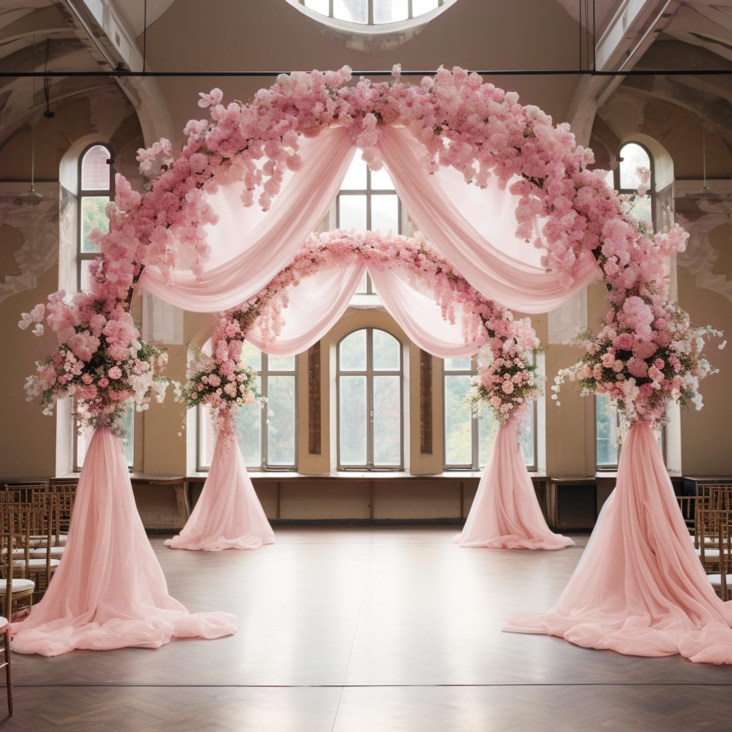 Wokceer Blush Wedding Arch Draping Fabric Backdrop 4 Panels 28.7" X 20FT Sheer Drapes Fabric for Wedding Arbor Ceremony Party
