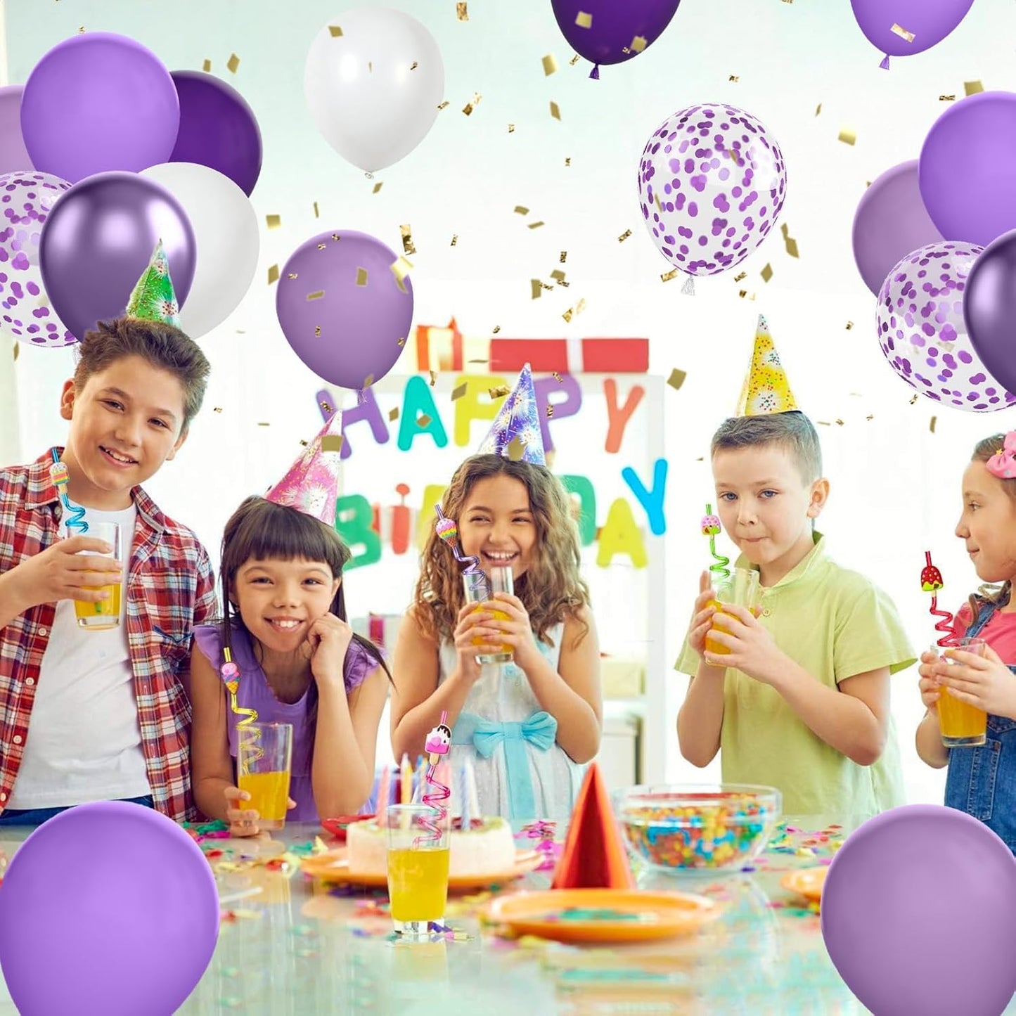 FunHot 60 Pcs Purple Balloons, 12 Inch Metallic Purple Confetti Balloons for Girls Women Birthday Wedding Bridal Baby Shower Party Decorations