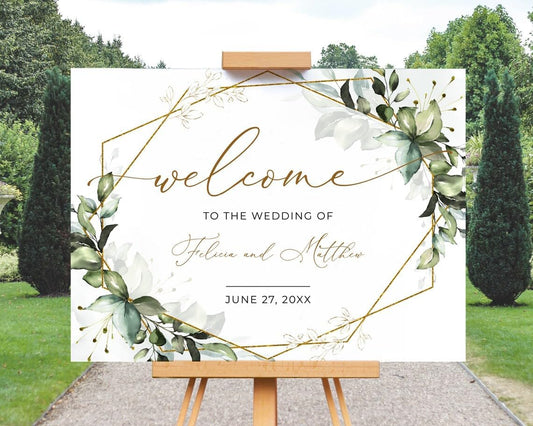 Greenery Wedding Welcome Sign, To The Wedding Of Signs