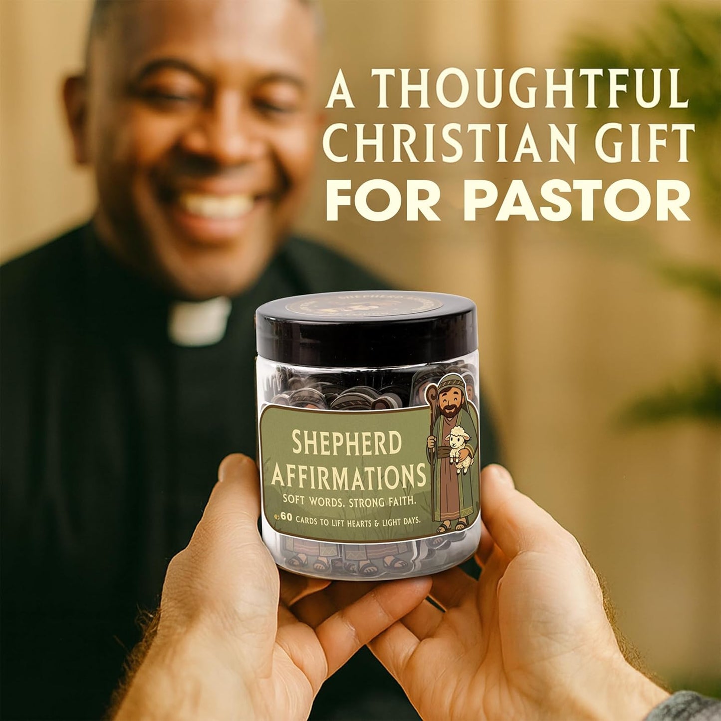 Shepherd Affirmations Jar- Faith & Encouragement Notes, Christian Gifts for Men & Women, Pastor Appreciation Gifts for Men, Pastor Wife Appreciation Gift, Christmas Gift