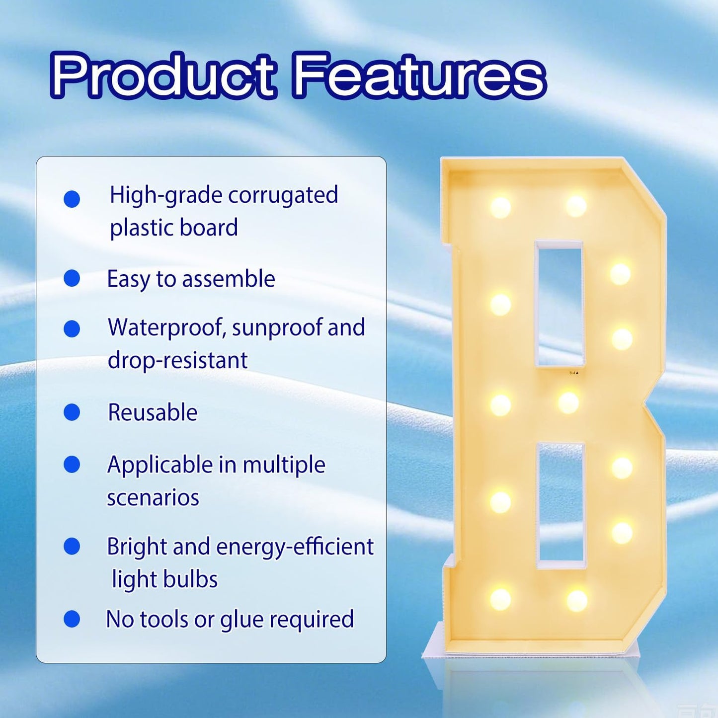 4FT Marquee Plastic Letters B - Light up Letters B Are Made from Corrugated Plastic Board - Quick Assembly Without Tools, Disassembled Components Can Be Used for Garage Sale Signs, Yard Sale Signs