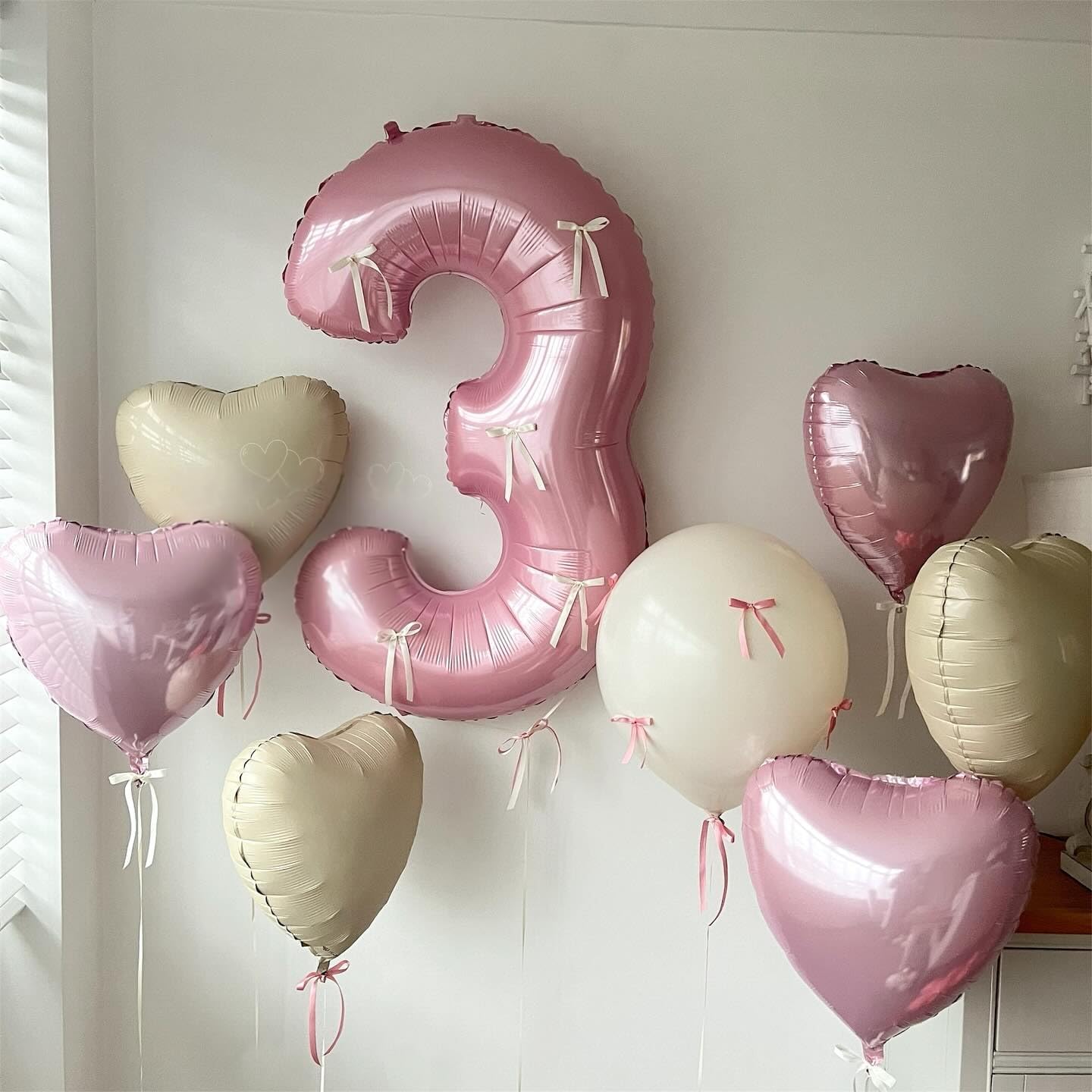 Pink White Heart Balloons,12Pcs Baby Pink Cream Heart Shaped Foil Balloons,18Inch Sand White Helium Balloon for Baby Shower Birthday Anniversary Wedding Party Decorations