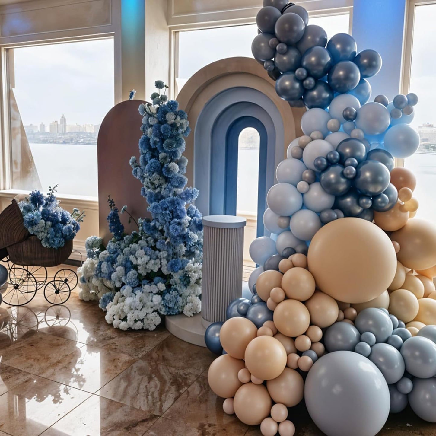 Dusty Blue Balloons, 60pcs Gold And Blue Balloons, Metallic Champagne Gold Balloon Confetti Balloon For Birthday Baby Shower Father's Day Retirement Graduation Anniversary Party Wedding Decorations