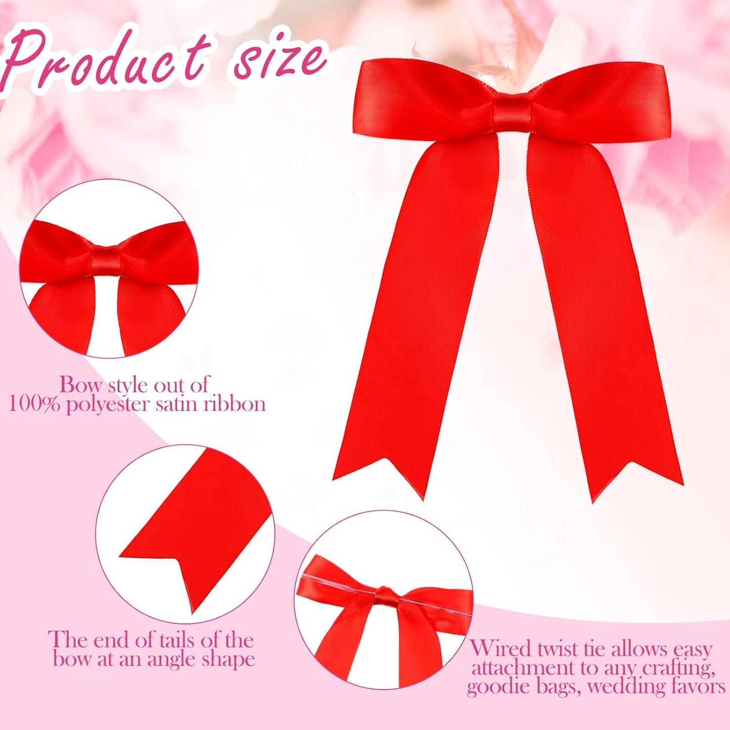 Riceshoot 24 Pcs Satin Ribbon Bow 3.5x5 Inch Twist Tie Bows for Gift Balloon Bag Cake Craft DIY Wedding Birthday Party Decor