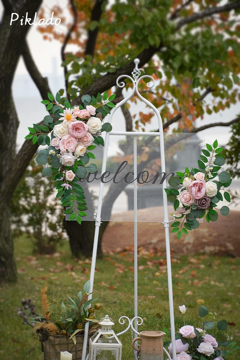 Faux Flower Swag Set of 2 for Wedding Welcome Signs Floral Swag Wedding Reception Ceremony Signs Decor (Pink)