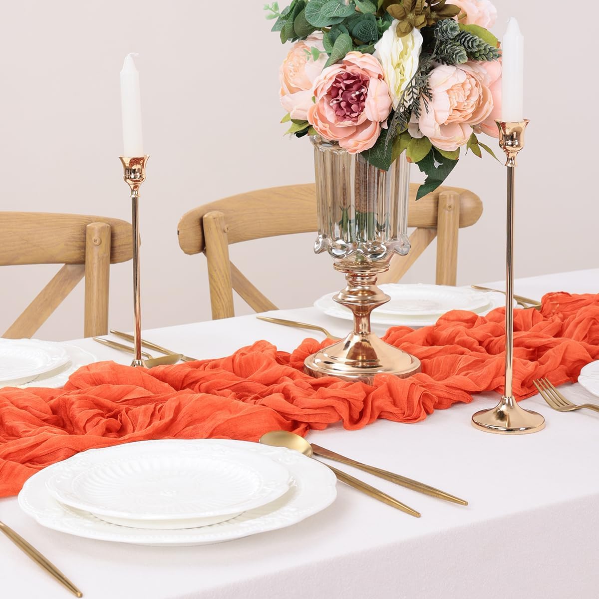 Orange Table Runner Cheesecloth Table Runner 4 Pack 10FT Farmhouse Table Runners 120 Inches Fall Table Decor Dining Room Centerpiece Wedding Boho Baby Shower Birthday