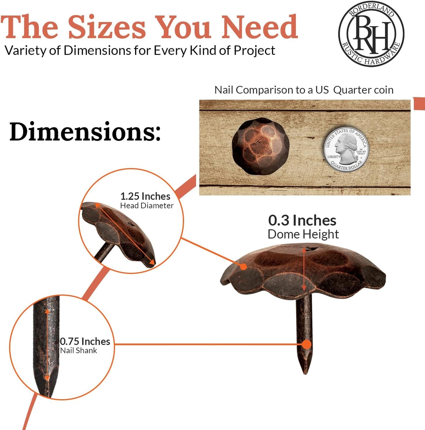 10 Pack 1.25" Round Head Iron Clavos Decorative Nails – Oil Rubbed Bronze – Handmade Rustic Round Fasteners for Farmhouse Shutters, Faux Wood, Barn Doors, Shutters, Gates – Ornamental Wood Accent