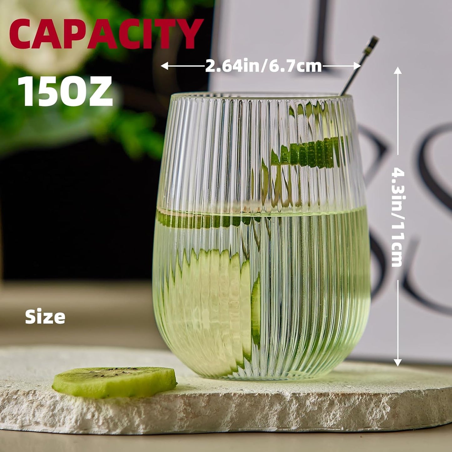 36 Pack Plastic Ribbed Wine Glasses, 15Oz Origami Disposable Wine Glasses Unbreakable Clear Plastic Cocktail Glasses Recyclable Shatterproof Reusable Wine Cups