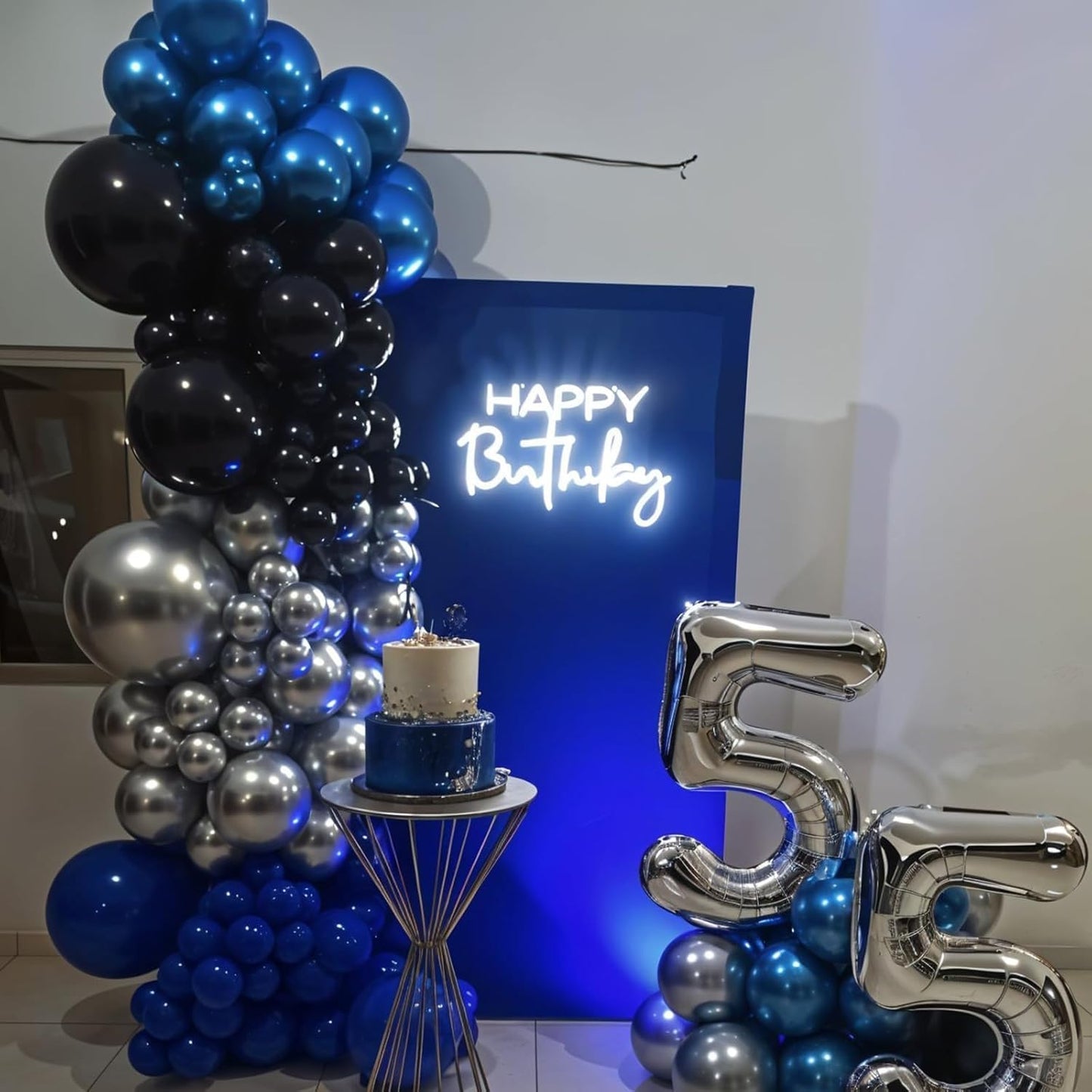 Blue and Black Balloons,50Pcs 12 Inch Pearl Navy Blue Silver Metallic Light Blue Balloons for Boys Graduations Birthday Baby Shower Party Decoration