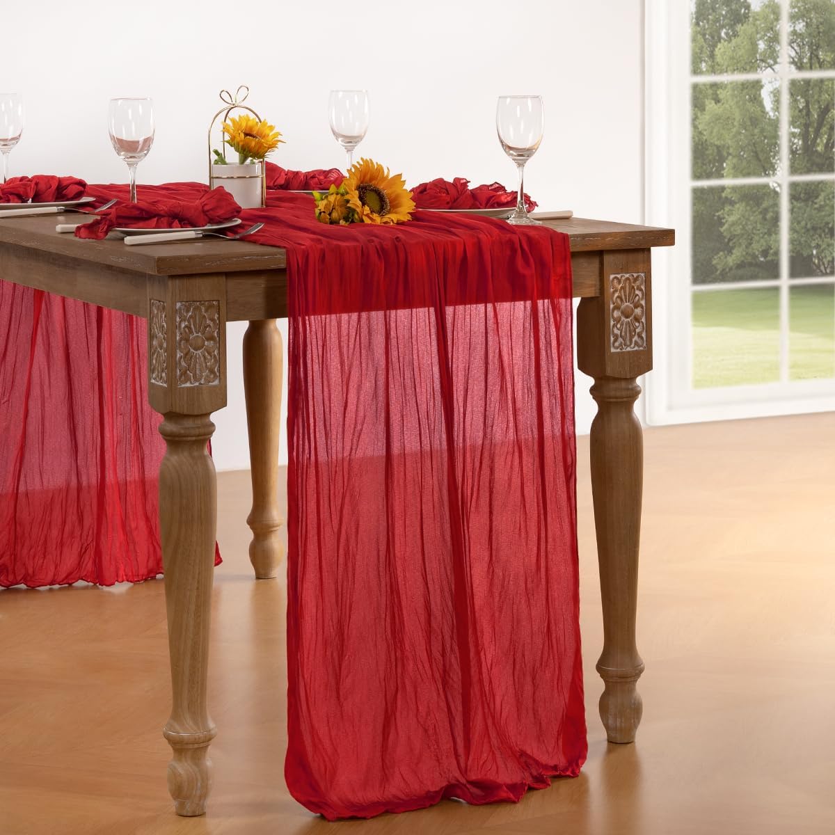 Red Cheesecloth Table Runner 6 Pack Fall Table Runners Boho Gauze 120 Inches Red Cheese Cloth Fall Table Decorations for Thanksgiving Weddings Bridal Baby Shower Candlelight Dinner Party