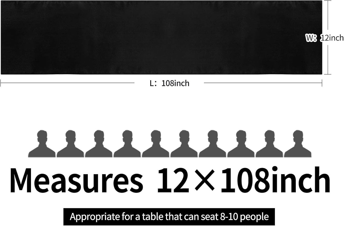5-Pack Satin Table Runner Black 12 x 108 inches Long, Table Runners for Wedding, Birthday Parties, Banquets Decorations（5 Pack, 12x108 Inch, Black）