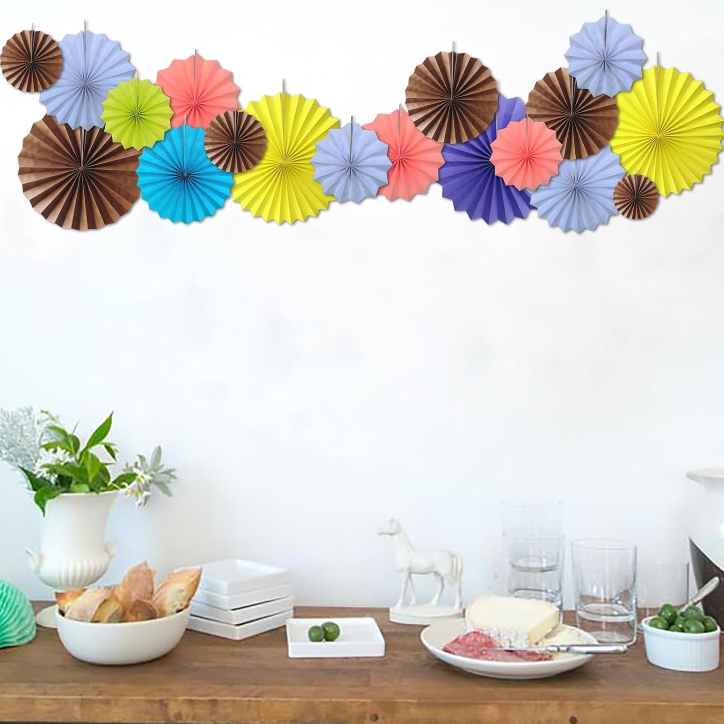 Brown Party Decorations,Brown Wedding Decorations for Party Events Accessories,Brown Birthday Decorations,Boho Party Decoration,Fall Decorations 12in Hanging Paper Fans 30 Color DIY Set(Brown)