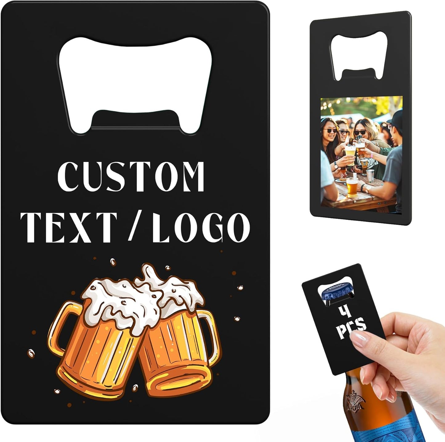 Custom Bottle Opener, 4-80PCS Stainless Steel Beer Can Opener, Double-Sided Full Color Print Personalized Bottle Opener Bulk, Card Bottle Openers for Wedding Favors, Party, Promotion, Groomsmen Gift