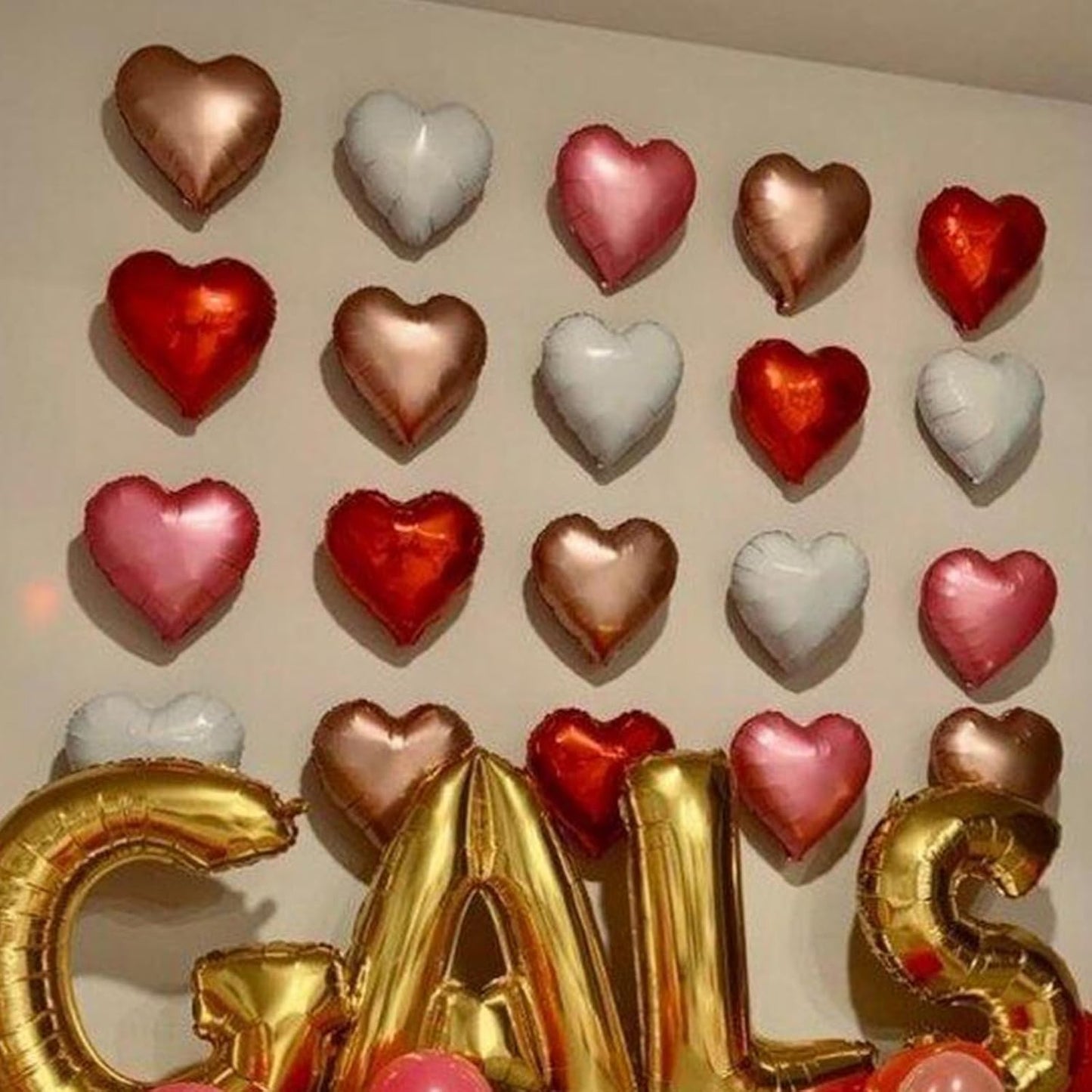 Red Gold Heart Balloons, 18 Inch Red White Champagne Gold Heart Shape Balloon, 12PCS White Helium Foil Love Balloon for Birthday Baby Shower Engagement Wedding Party Decoration