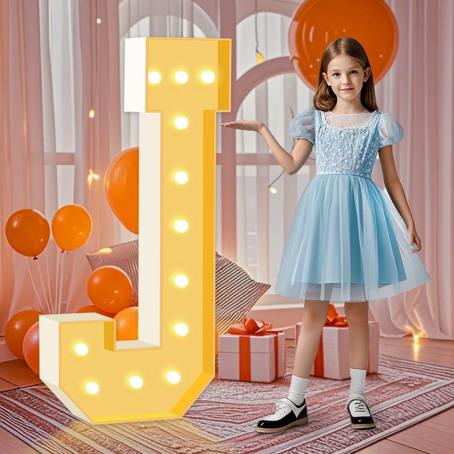 4FT Light Up Marquee Letters, 4 feet Tall Lighted Letters J, Mosaic Large Letter for Party Backdrop Decor, Mosaic Cardboard Letter for Weddings, Birthdays, Anniversaries, Easy to Assemble