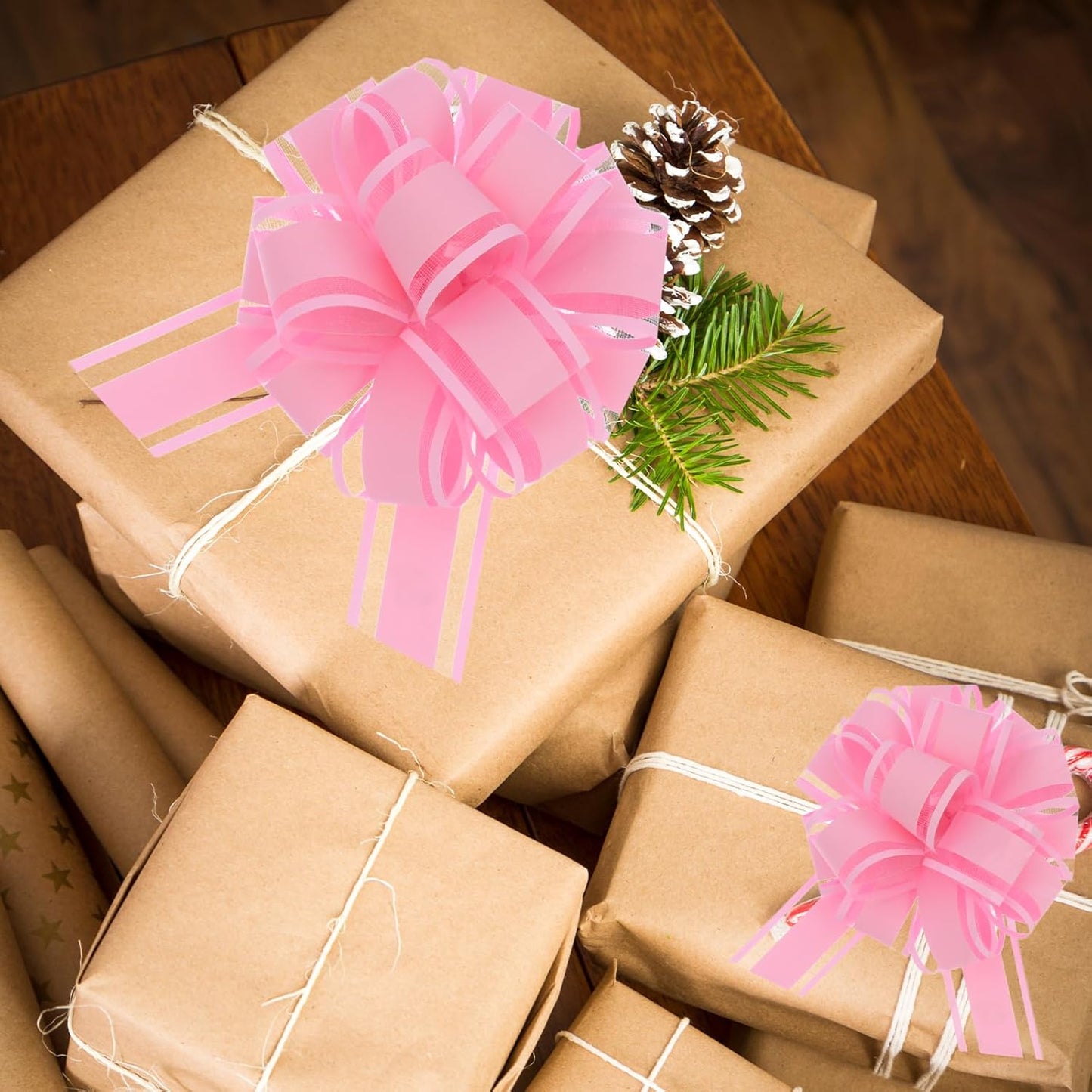 40 Pieces 6 Inches and 3 Inches Pull Bow Wrapping Pull Bow Ribbon Pull Bows for Wedding Baskets,Large Bows for Presents. (Pink)