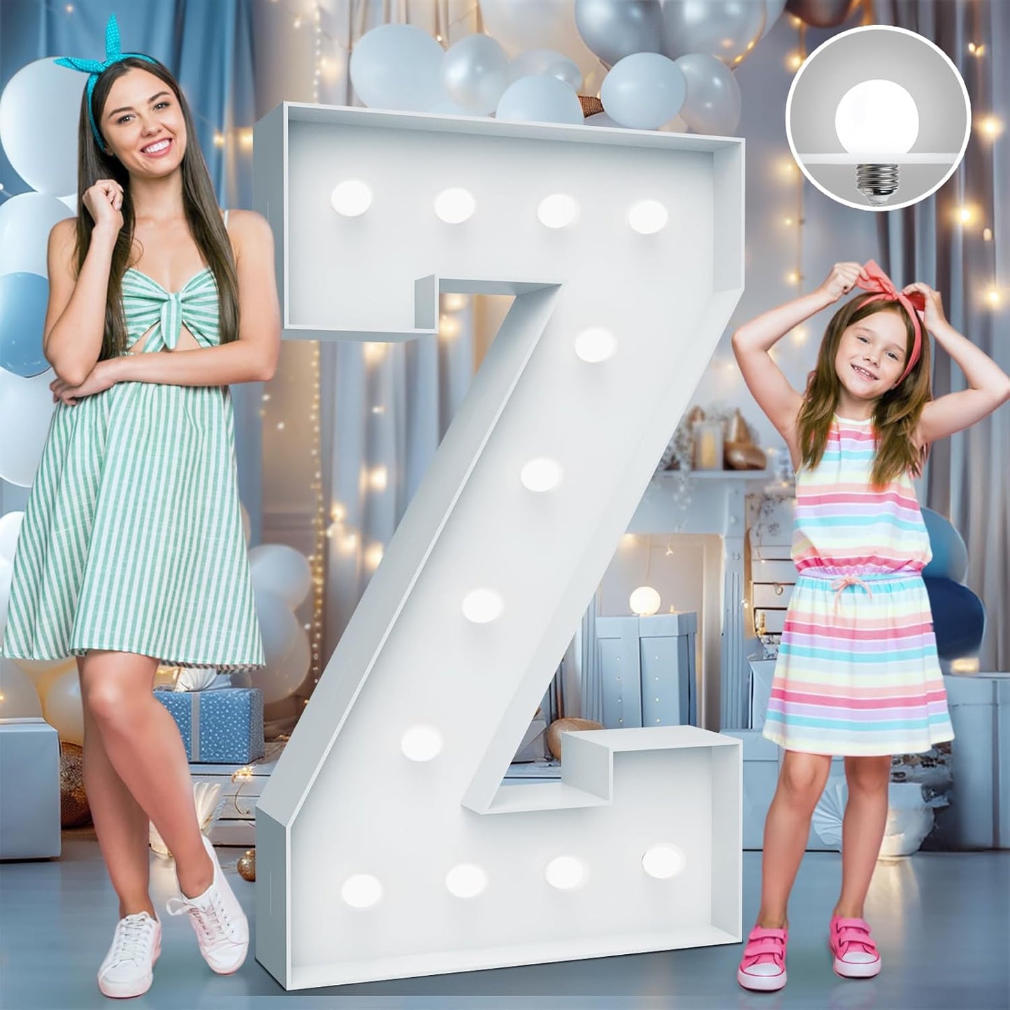 4FT Marquee Light Up Letters - Cool White Light Up Letters Z with Fixed Water Bag, Party Decoration Large Marquee Light Up Letters can Be Used for Wedding Decoration, Birthday Party Decoration