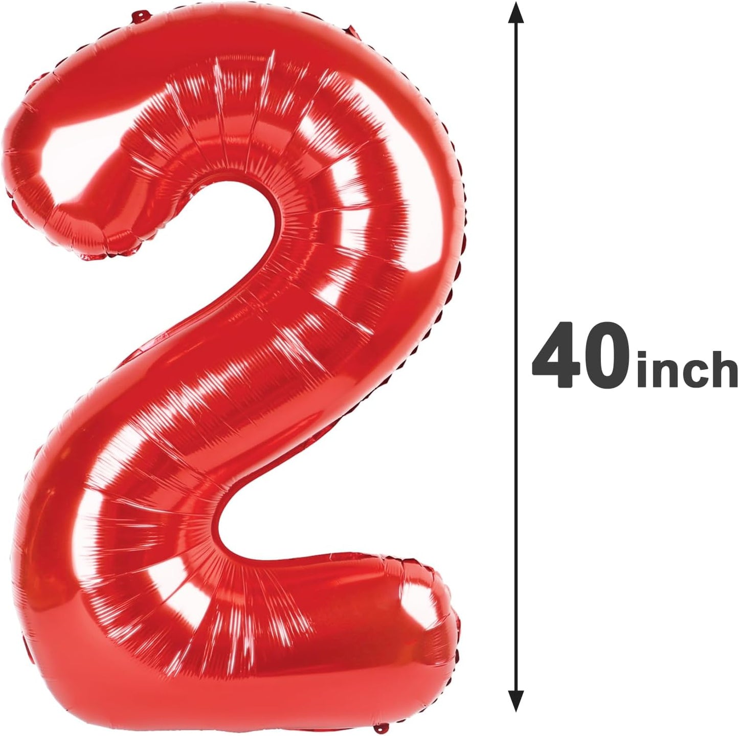 Number Balloon 40 Inch Red 2 Balloon, Number 2 Balloon Two Second 2nd Birthday Party Supplies, 12 21 22 23 25 28 Birthday New Years 2025 Eve Graduations Decorations