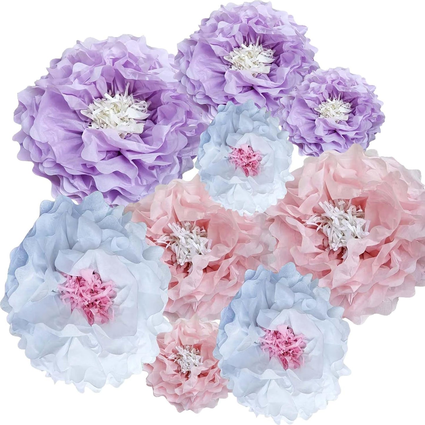 Dreamy Paper Flower Pom Poms Wall Decorations for Weddings, Birthdays, Bridal, Baby Showers, Outdoor Decor, Tea Parties, Engagement