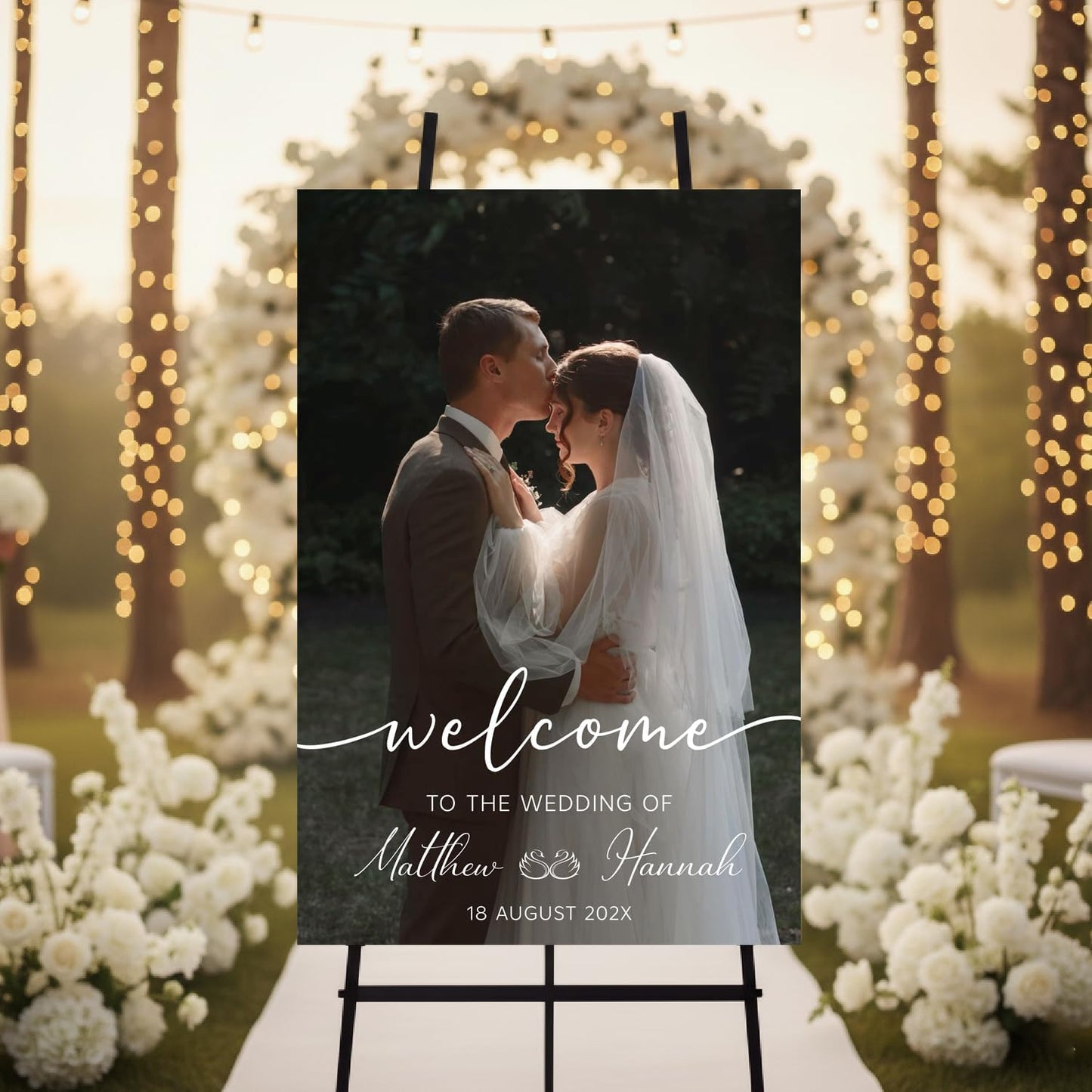 Personalized Wedding Photo Acrylic Welcome Sign – Custom Picture Board with Bride & Groom Names, Elegant Acrylic Wedding Reception Entrance or Ceremony Decoration, Indoor & Outdoor Keepsake Gift #14