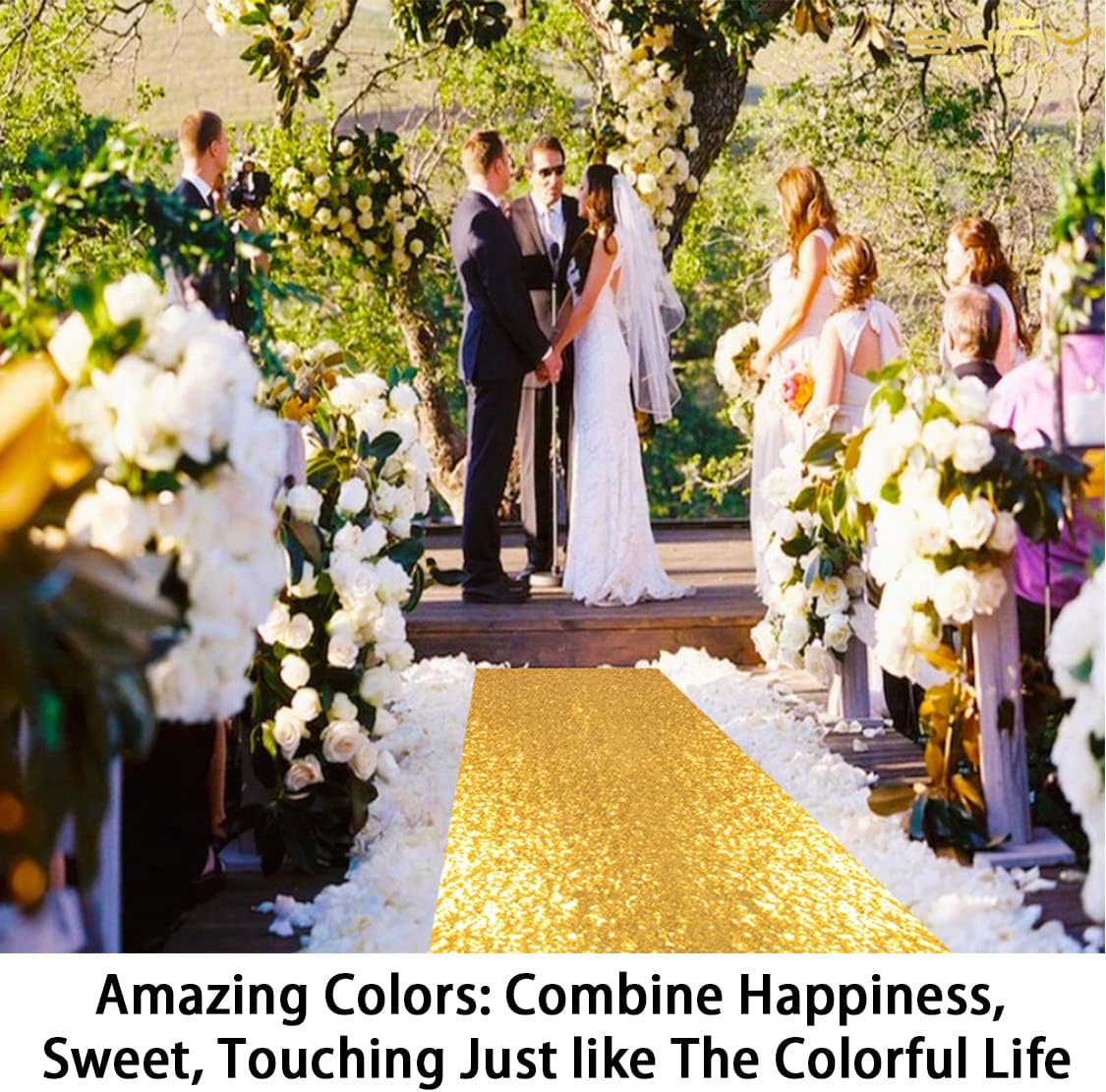 ShinyBeauty Gold Aisle Runner-4FTx15FT-Sequin Aisle Runners Carpet Aisle Runner Outdoor Bridal Aisle Runner Glitter Aisle Runner for Wedding Ceremony (4FTx15FT, Gold)