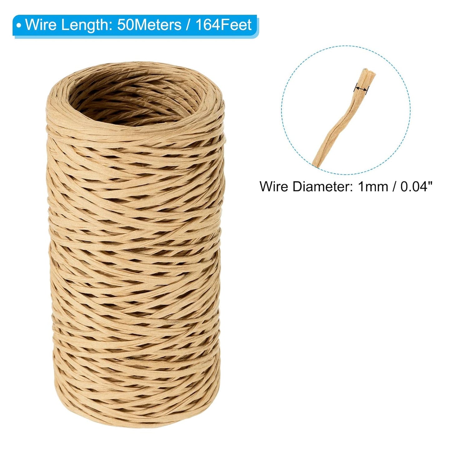 PATIKIL 164 Feet Floral Bind Wire Wrap Twine, 1mm Florist Wire Iron Wire Paper Covered Vine Wrapping Binding Wire for Flower Bouquets, Khaki