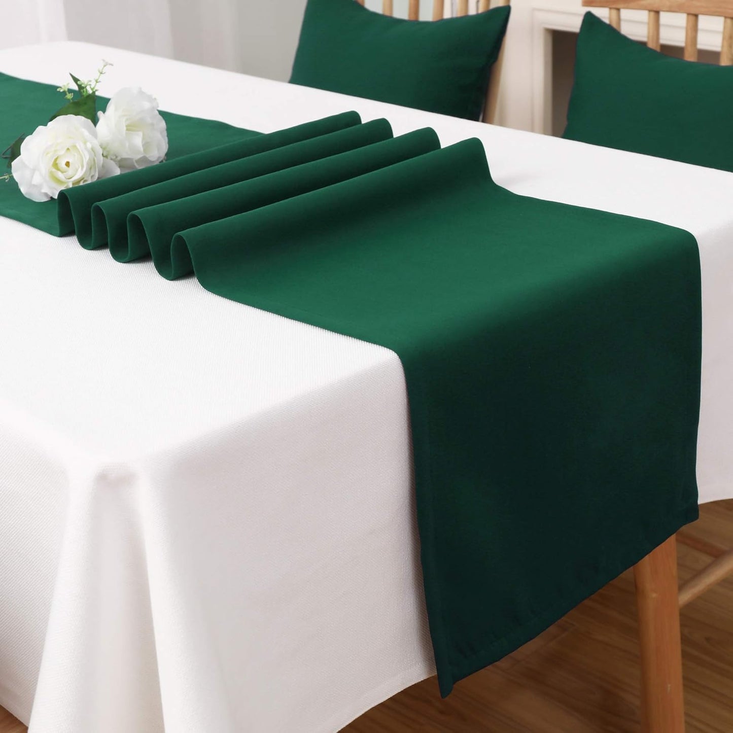 Dark Green Table Runner 14x72 Inch Solid Color Thick Polyester Decorative Cloth Handcrafted for Wedding Party Birthday Graduations Hotel Restaurant Banquet Catering Services Event Forest Green