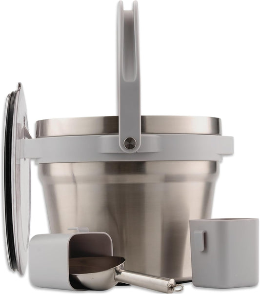Large Insulated Ice Bucket with Lid – Stainless Steel Ice Bucket and Scoop – Ice Buckets for Parties, Bars – Ice Bucket with Lid and Scoop – Outdoor Ice Bucket, Champagne (Natural Stainless)
