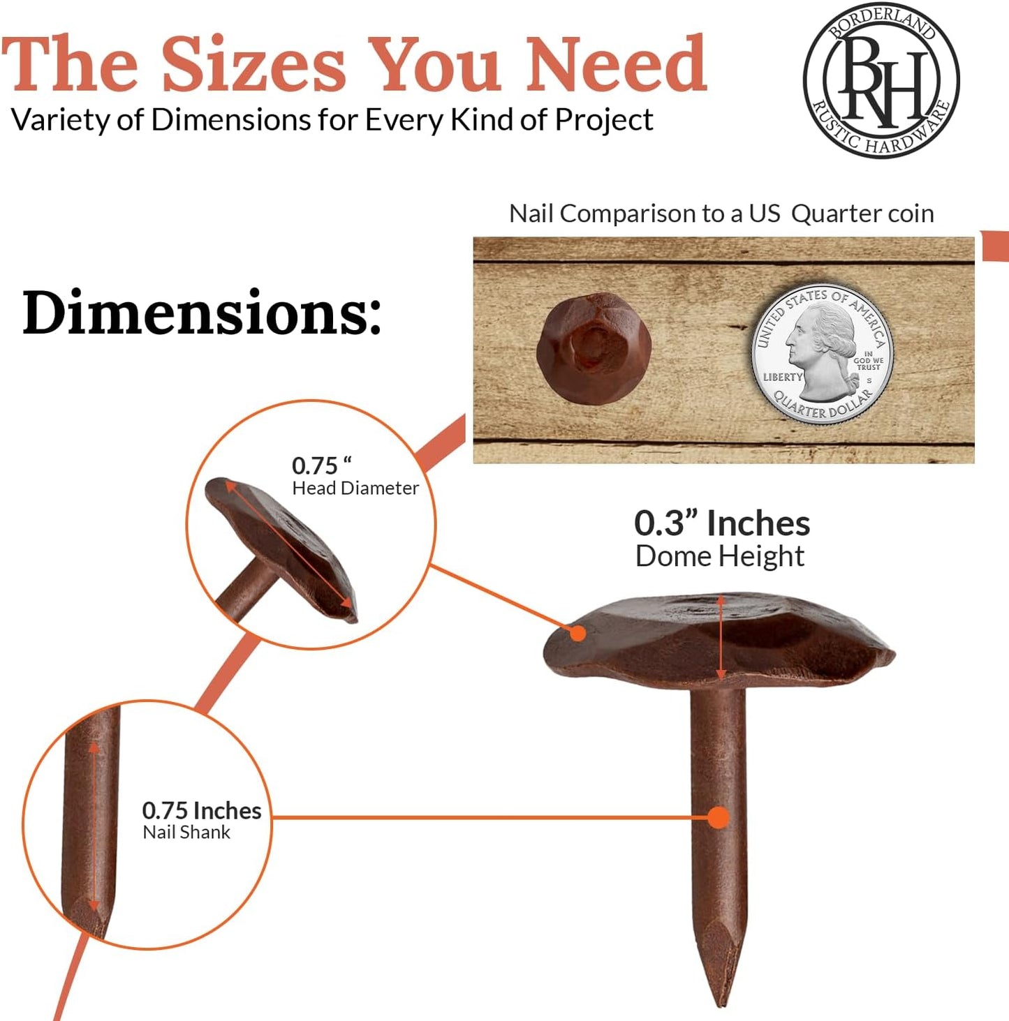 50 Pack 0.75" Round Head Iron Clavos Decorative Nails – Sealed Rusted – Handmade Rustic Round Fasteners for Farmhouse Shutters, Faux Wood, Barn Doors, Shutters, Gates – Ornamental Wood Accent