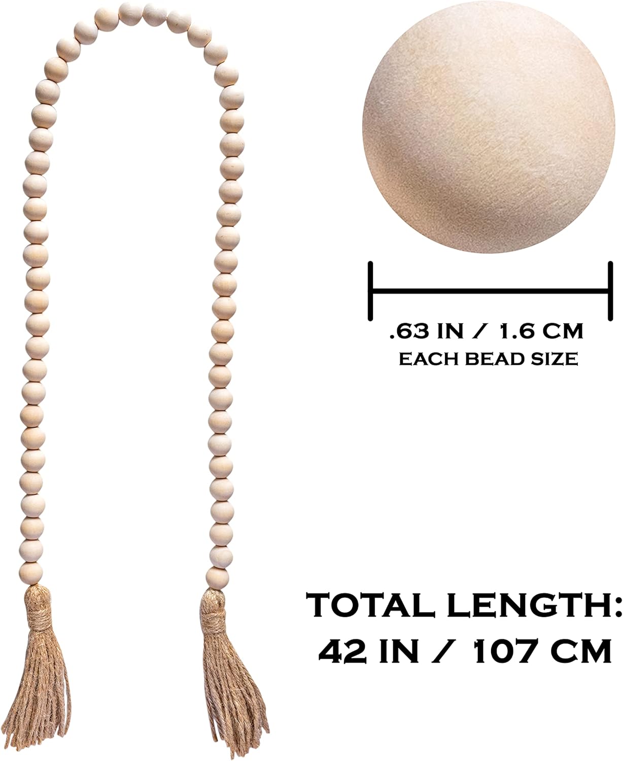 Decorative Wood Bead Garland Home Decor, Farmhouse Garland Beads with Tassel, Wooden Tier Tray Rustic Prayer Boho, Wooden Farmhouse Decor Boho Tassel