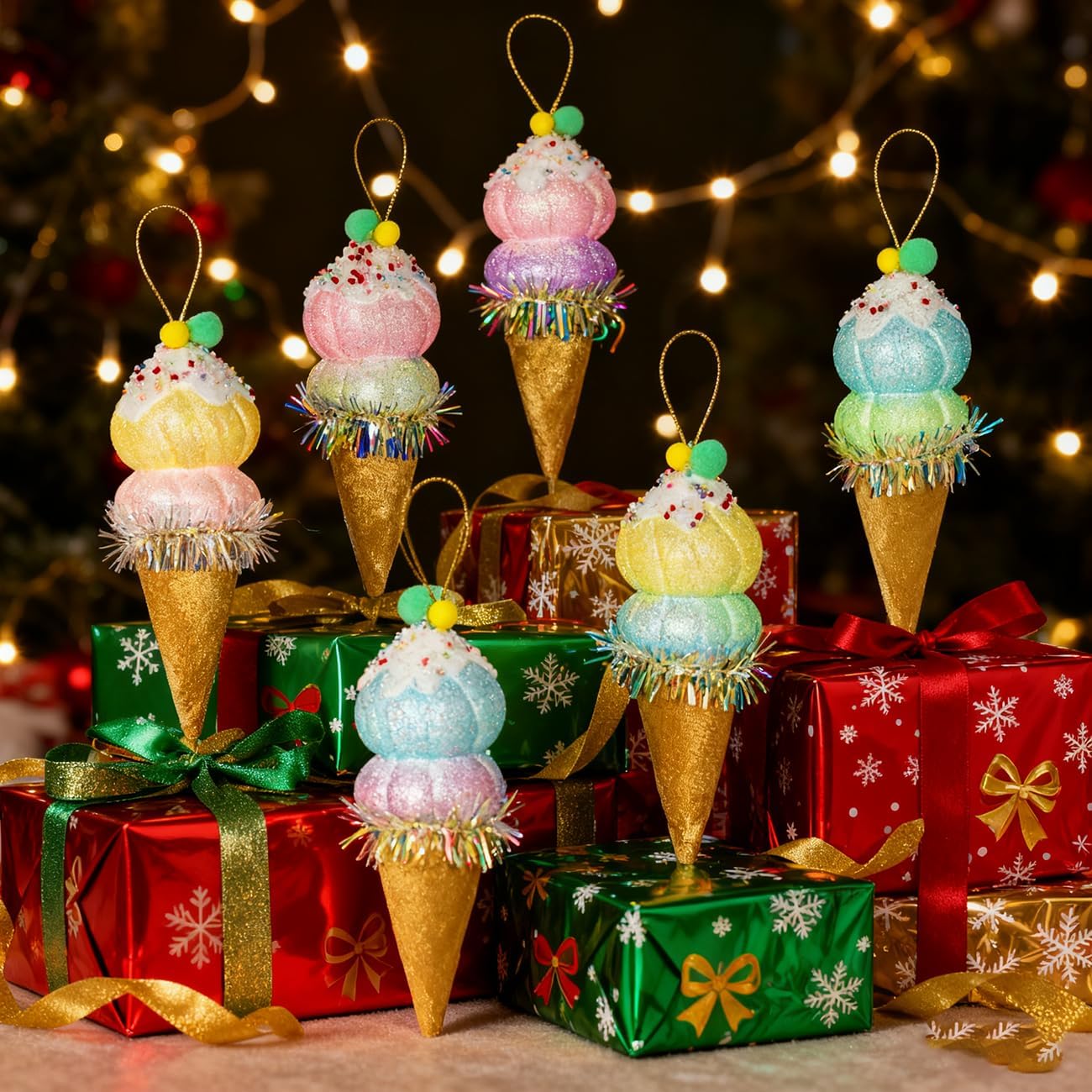 LANGXUN 6pcs Ice Cream Candy Land 2025 Xmas Birthday Party Suppiles Decoration, Hanging Candy Cane Christmas Tree Décor, Christmas Decorative Hanging Ornaments Crafts
