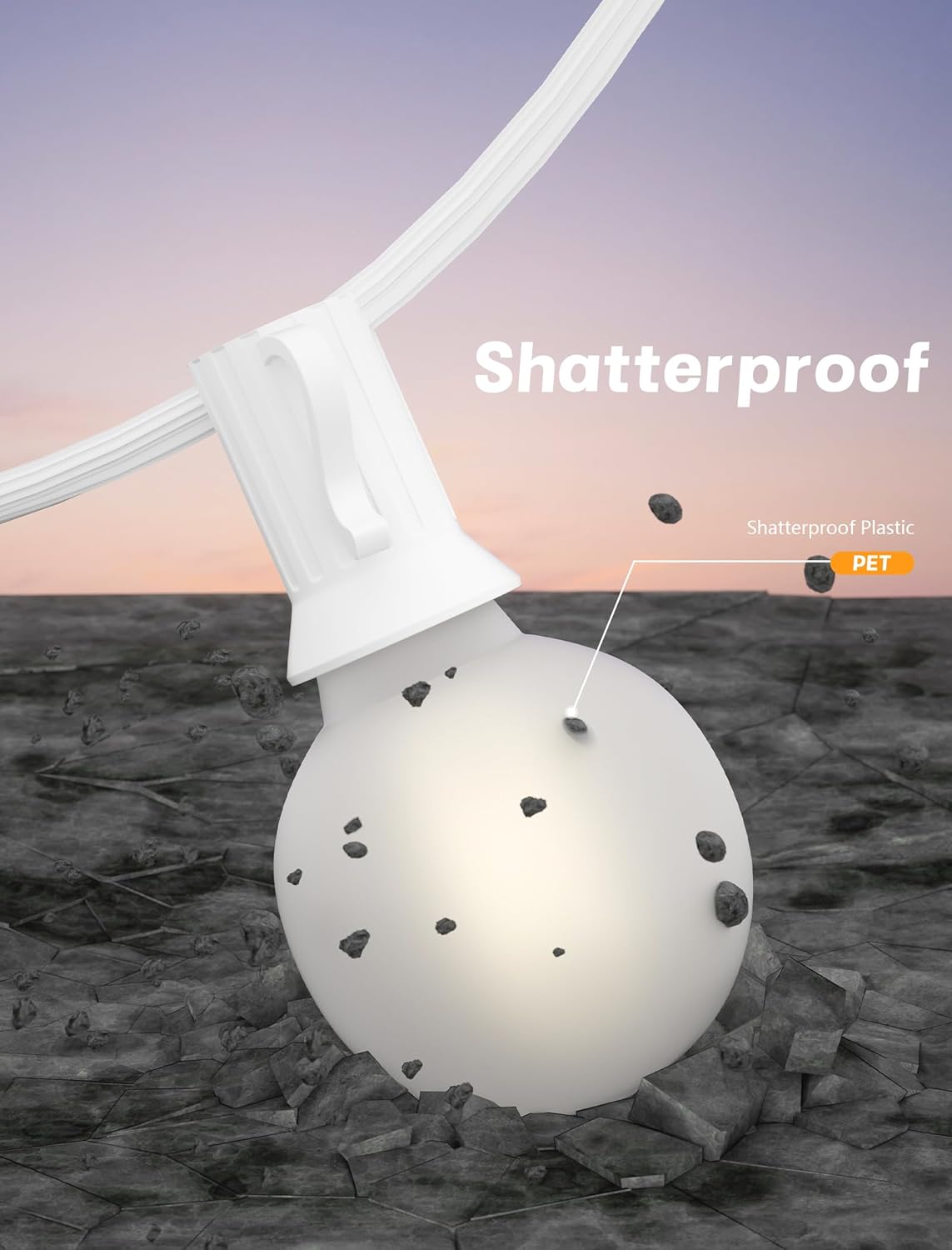 SUNSGNE 25Ft G40 LED Outdoor White String Lights with 27 White Frosted Shatterproof Globe Bulbs (2 Spare), Outdoor Hanging Lights for Room Café Bistro Pergola Tents, 25 Pack, White Wire