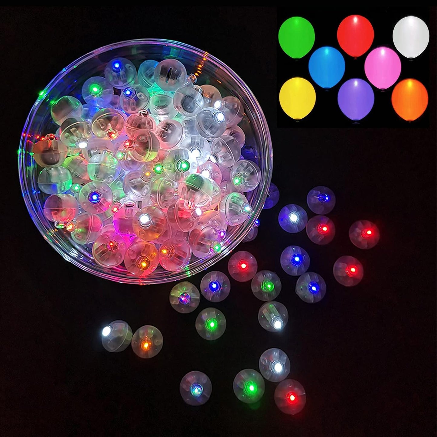 200pcs Multicolor LED Balloon Light, Rainbow Colored Round Led Flash Mini Ball Light for Paper Lantern Balloon,Indoor Outdoor Party Event Fun Birthday Party Wedding Halloween Christmas Decorations